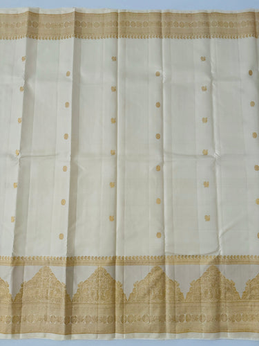 Exclusive Kanchipuram Pure Silk Saree | Off White | Ven Pattu | Pure Zari | Handwoven | Ships from California | Pushpam - ShopNaya Exclusive